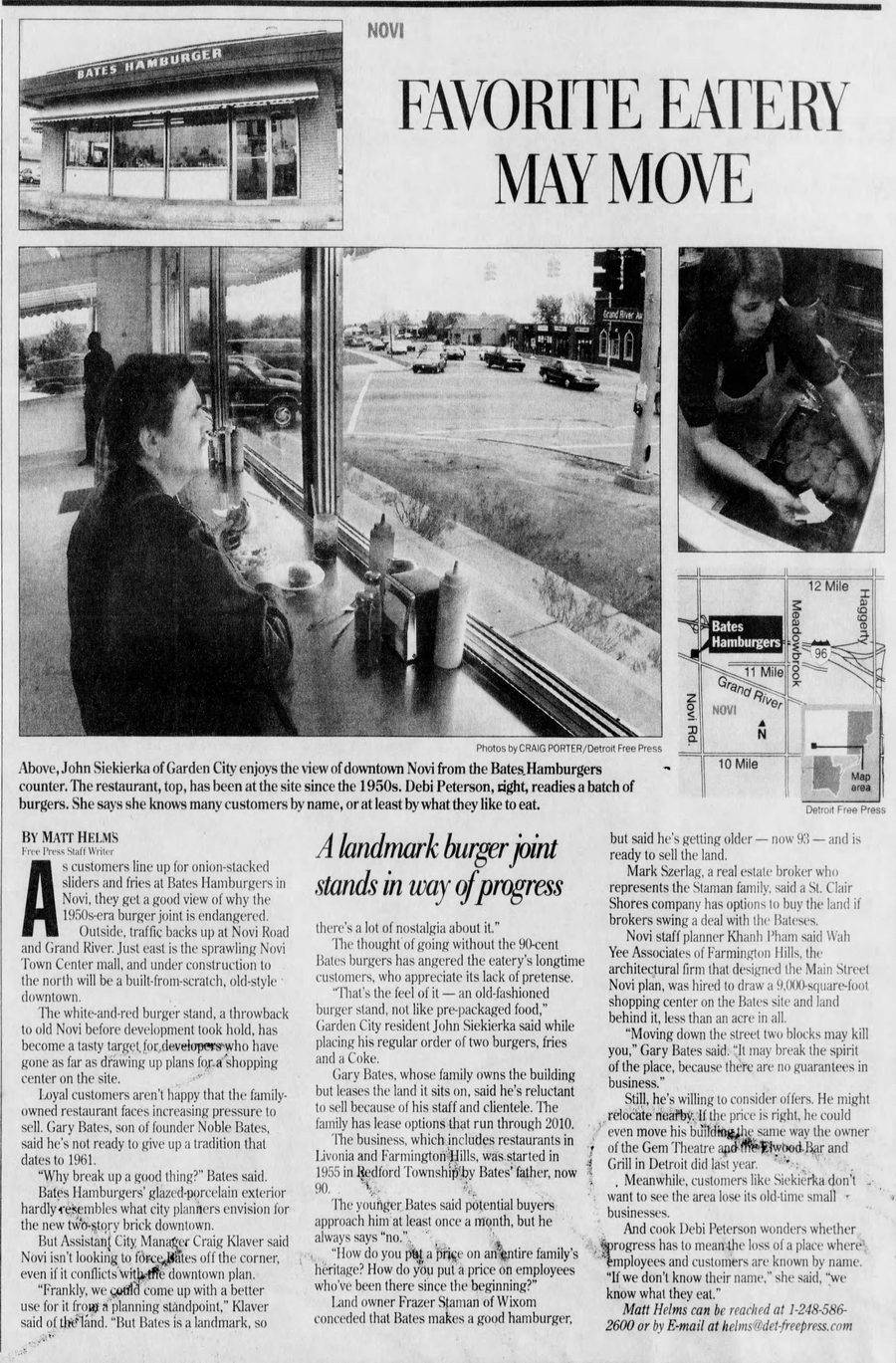 Bates Hamburgers - 1998 ARTICLE ON NOVI LOCATION